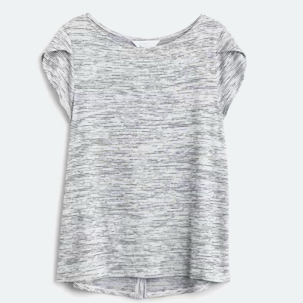 Market & Spruce Bravyan Button Back  Navy Striped Tulip sleeve stitchfix